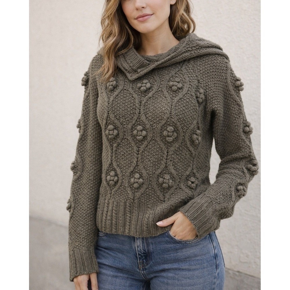 Buffalo David‎ Bitton Hooded Bobble Knit Sweater Womens Olive Green Excellent M